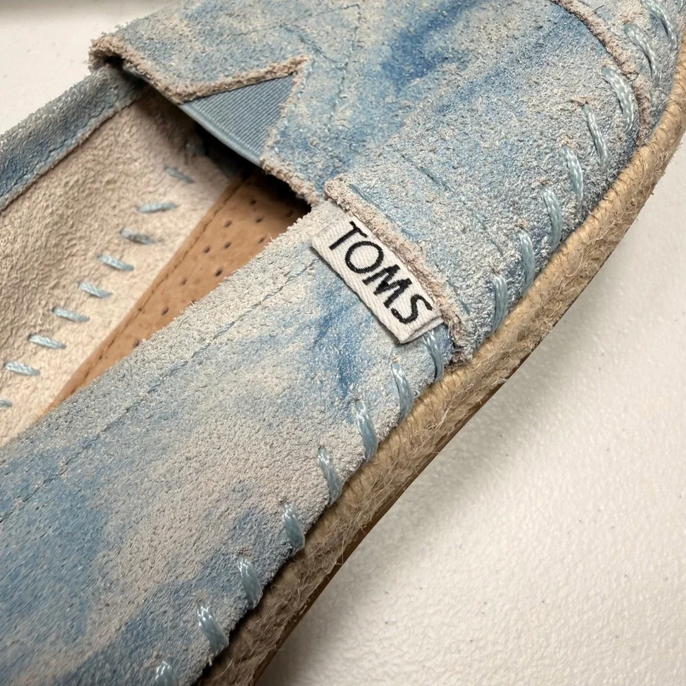 TOMS Alpargata Light Blue Acid Wash Suede Slip On Espadrille Flats Womens 7.5